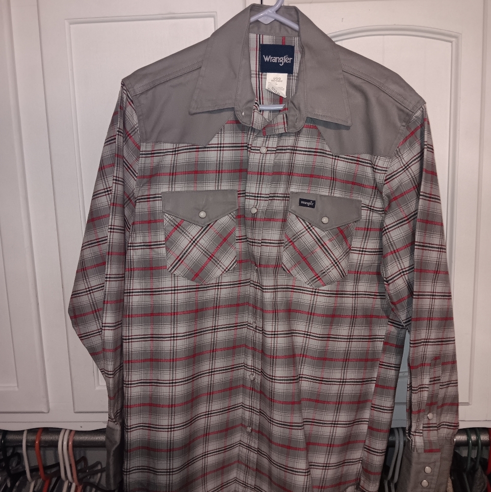 Vintage Wrangler Men's Long Sleeve Western Plaid Shirt (L)